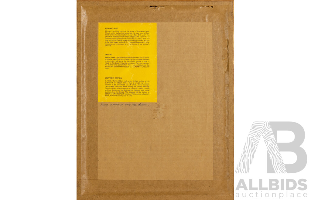 Richard Hunt, (20th Century, First Nations Canadian, 1951-), Kwa-Gulith Sisiuti & Sun, Original Silkscreen on Paper, 35 x 28 cm (frame)