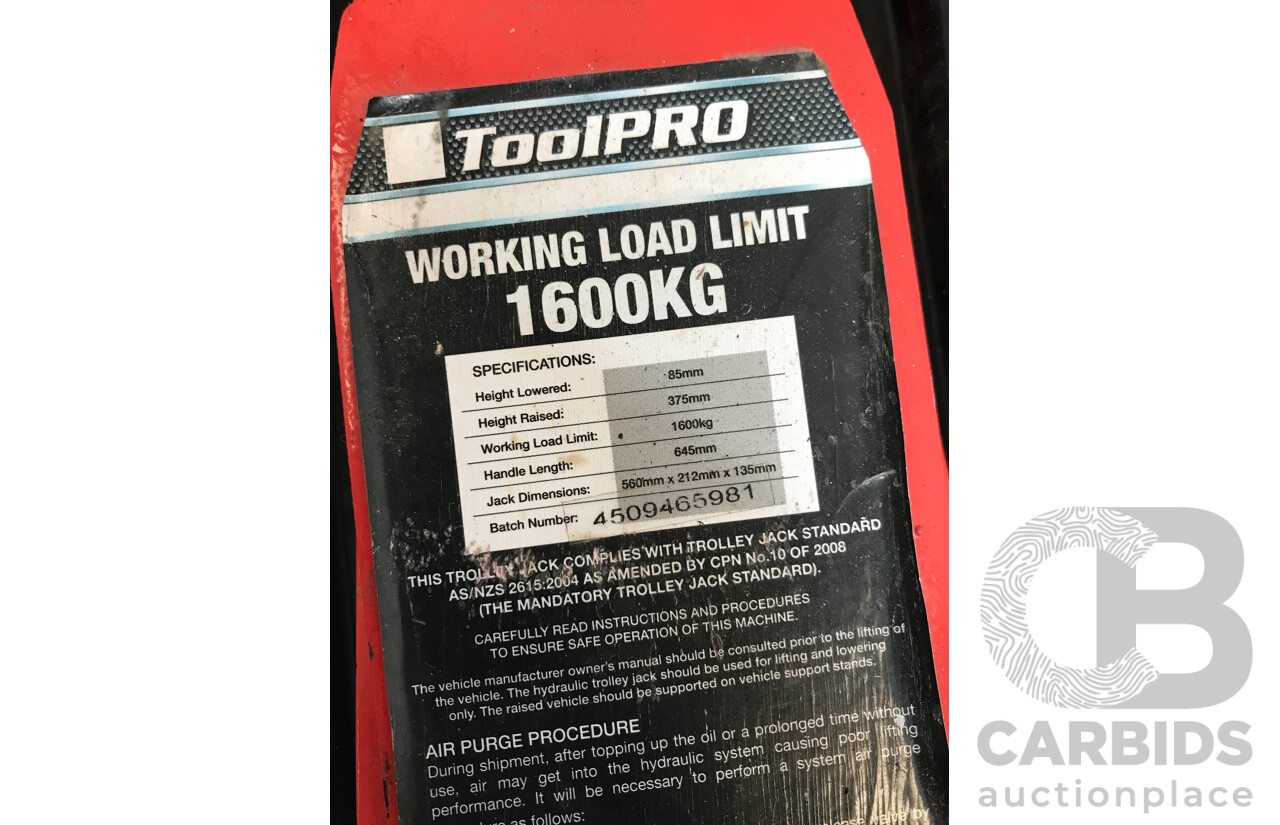 ToolPro Low Profile Trolley Jack 1600kg