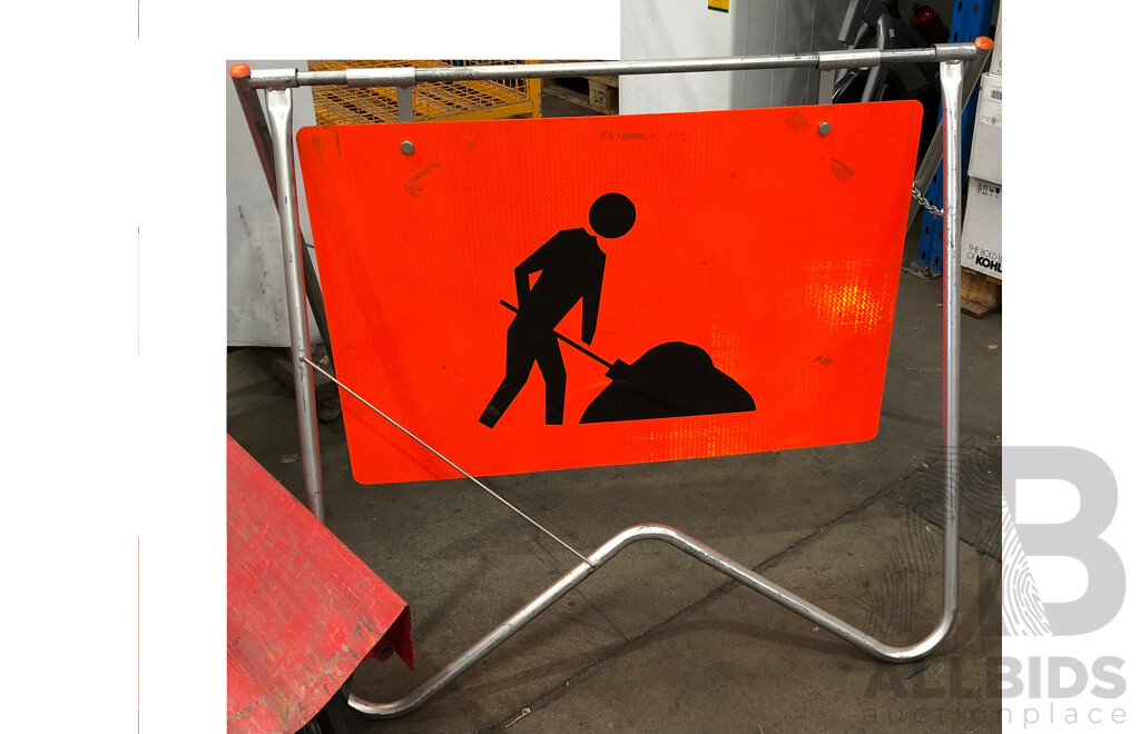 Four Worksite A-Frames, Two Men at Work Signs and Two Trolleys