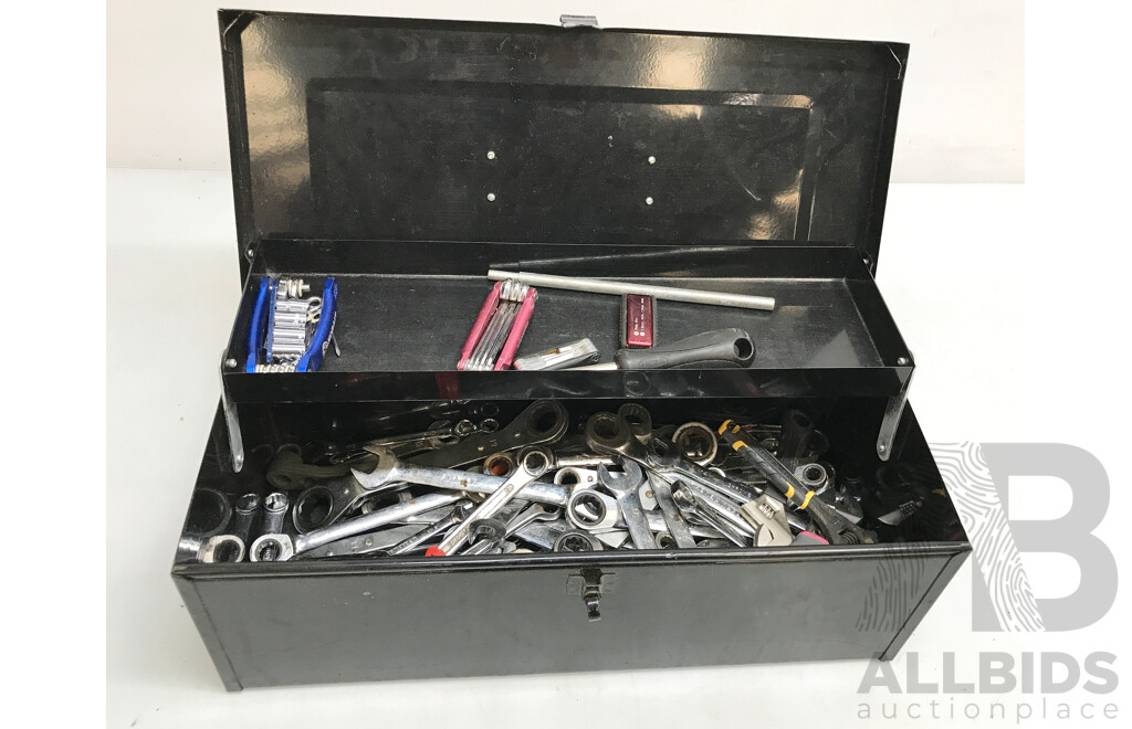 Chrome Tech Tool Box with Various Tools