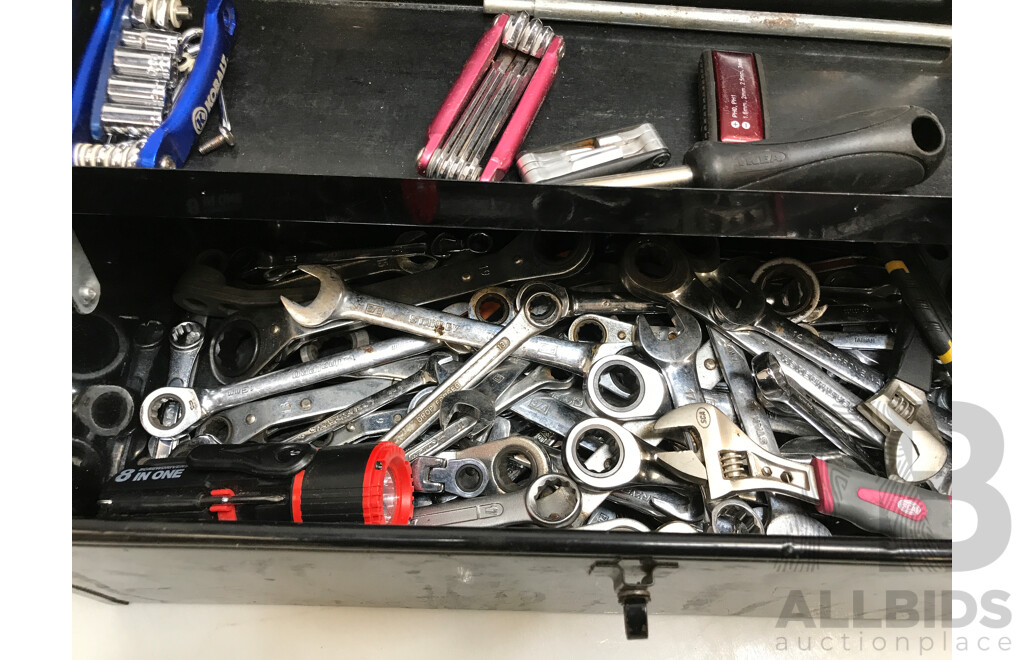 Chrome Tech Tool Box with Various Tools