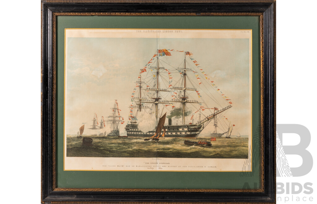 George C. Leighton (19th C.,British,1826-1895) After Edward Duncan (19th C., British,1803-1802), The Queen's Birthday From Illustrated London News, Antique Chromolithograph, 54 x 62 cm (frame)