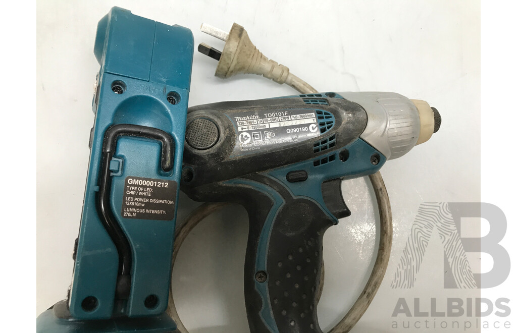 Makita Corded Impact Driver and LED Flashlight - Lot of 2