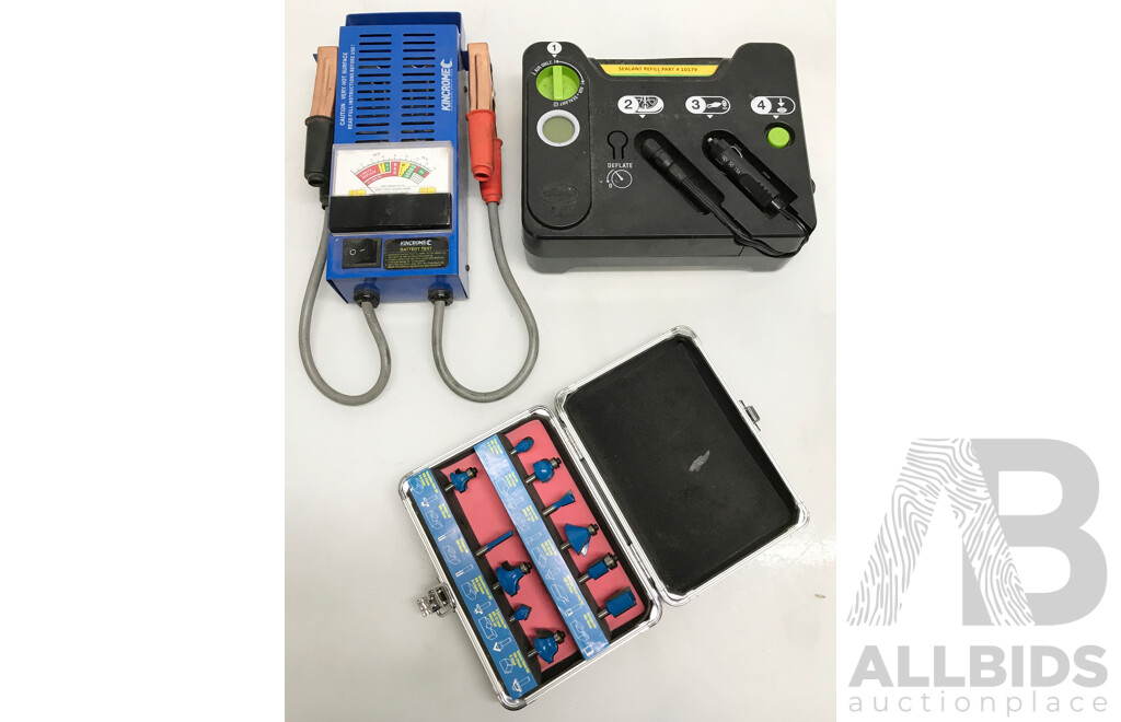 Kincrome Battery Load Tester, Slime Emergency Flat Tire Repair Kit, and Bit Set