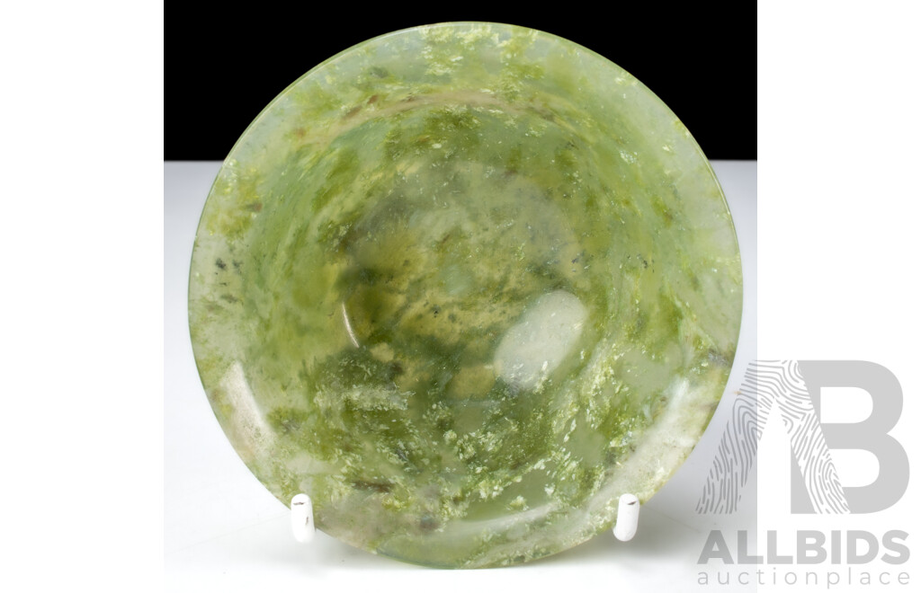 Two Chinese Translucent Jade Bowls with Set Five Matching Cups