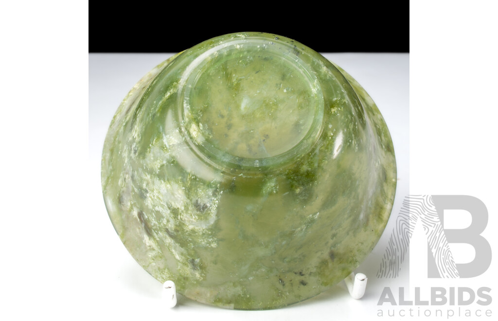 Two Chinese Translucent Jade Bowls with Set Five Matching Cups