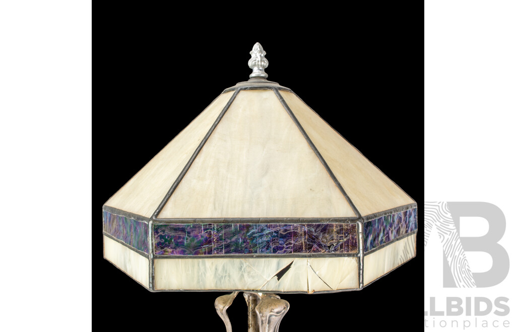 Antique English Arts and Crafts Silvered Brass Table Lamp, Circa 1911, with Later Shade