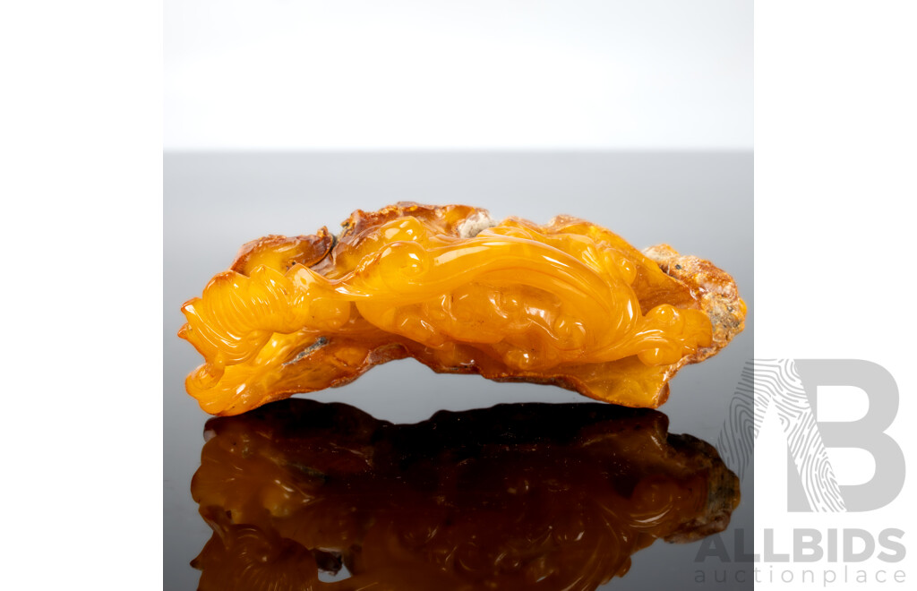 Antique Chinese Carved Golden Amber Figure of Dragon