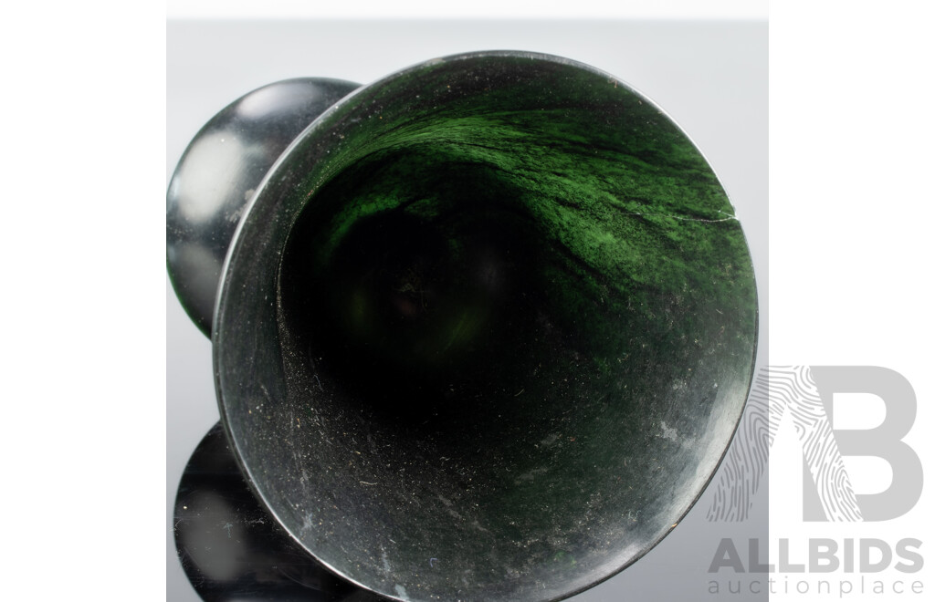 Set Six Vintage Chinese Dark Green Translucent Jade Goblets