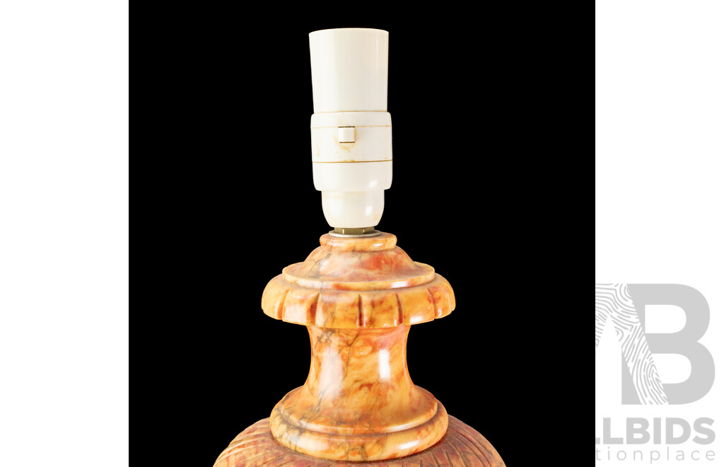 Vintage Italian Carved Alabaster Electric Table Lamp with Classical Urn Shape with Turned Socle and Plinth Base