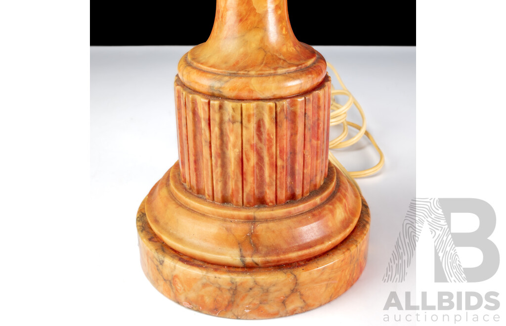 Vintage Italian Carved Alabaster Electric Table Lamp with Classical Urn Shape with Turned Socle and Plinth Base
