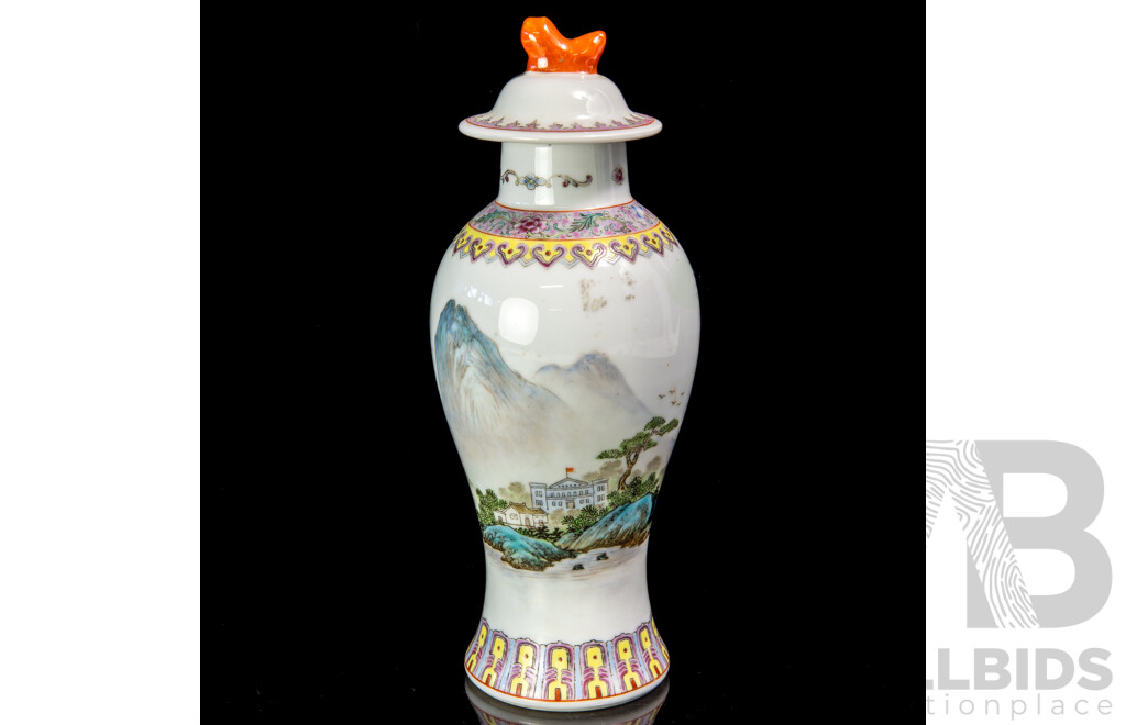 Vintage Chinese Famille Rose Lidded Ginger Jar with Original Label and Seal Mark to Base