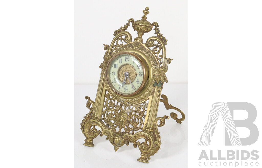 Italian Brass Mantle Clock with Enamel Dial