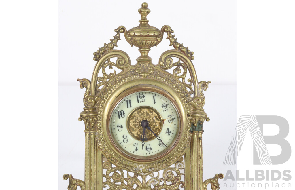 Italian Brass Mantle Clock with Enamel Dial