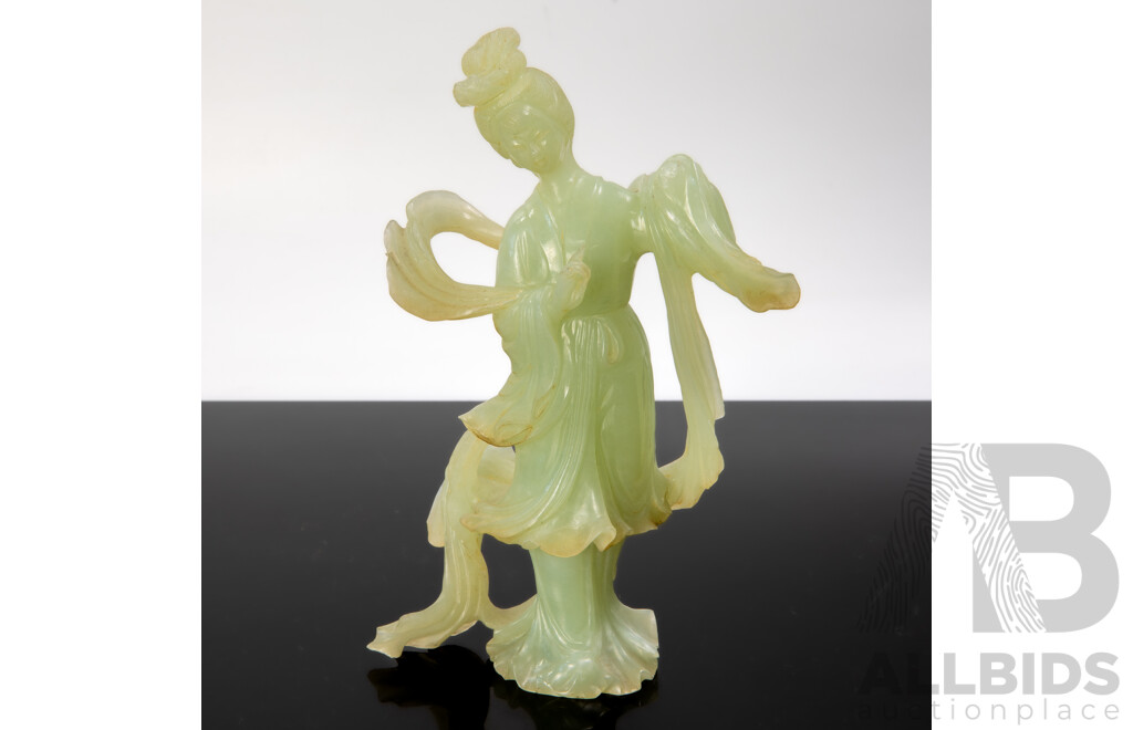 Vintage Chinese Carved Green Hardstone Quan Li Figure