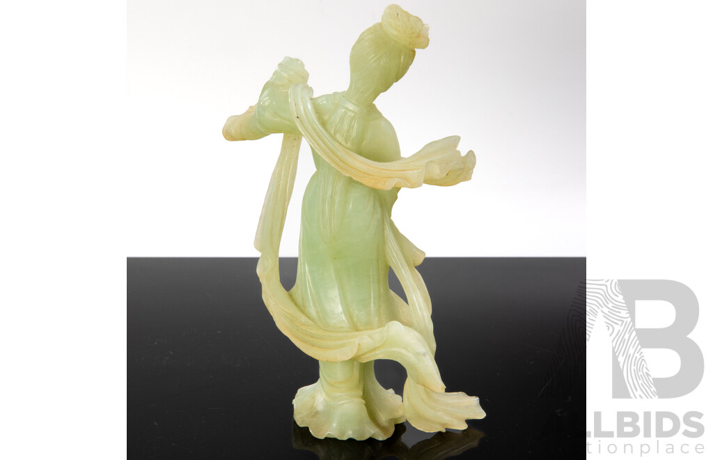 Vintage Chinese Carved Green Hardstone Quan Li Figure
