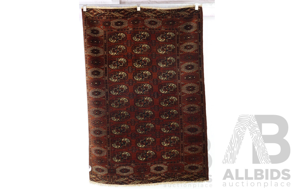 Vintage Turkoman Hand Knotted Wool Rug with Traditional Gul Design