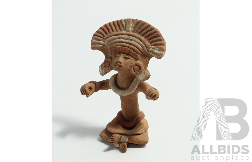 Two Souvenir Ware Meso American Figures Comprising Clay Figure Along with Volcanic Stone Carved Figure