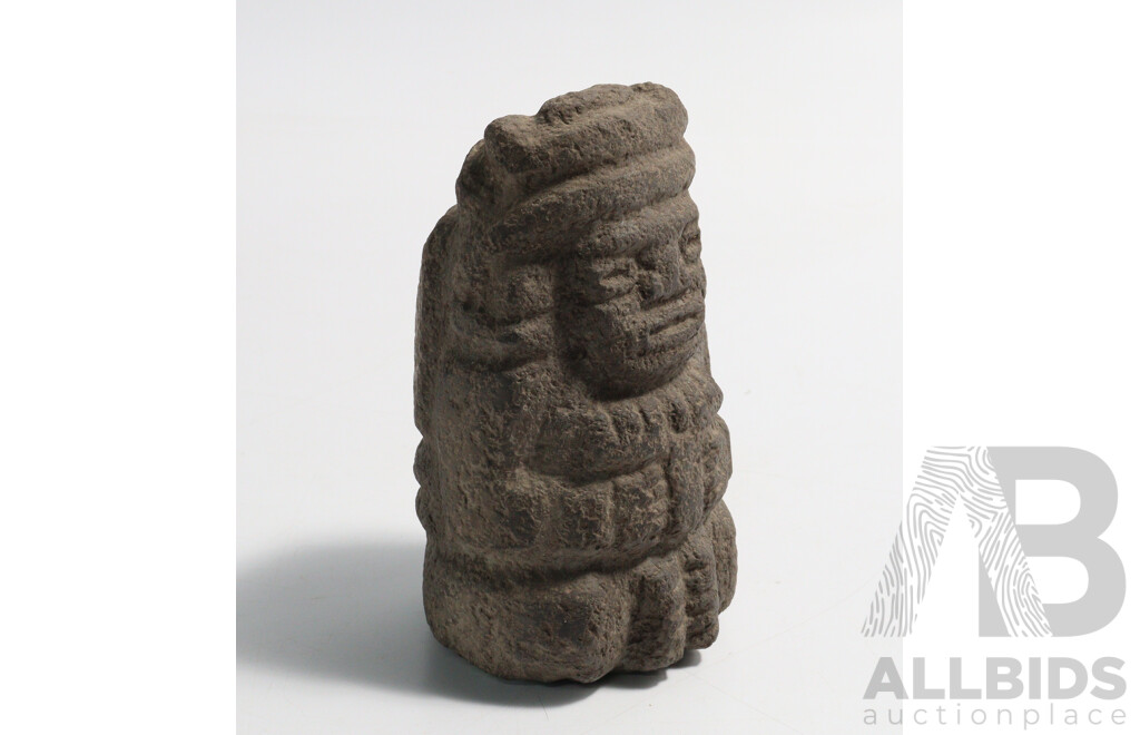 Two Souvenir Ware Meso American Figures Comprising Clay Figure Along with Volcanic Stone Carved Figure