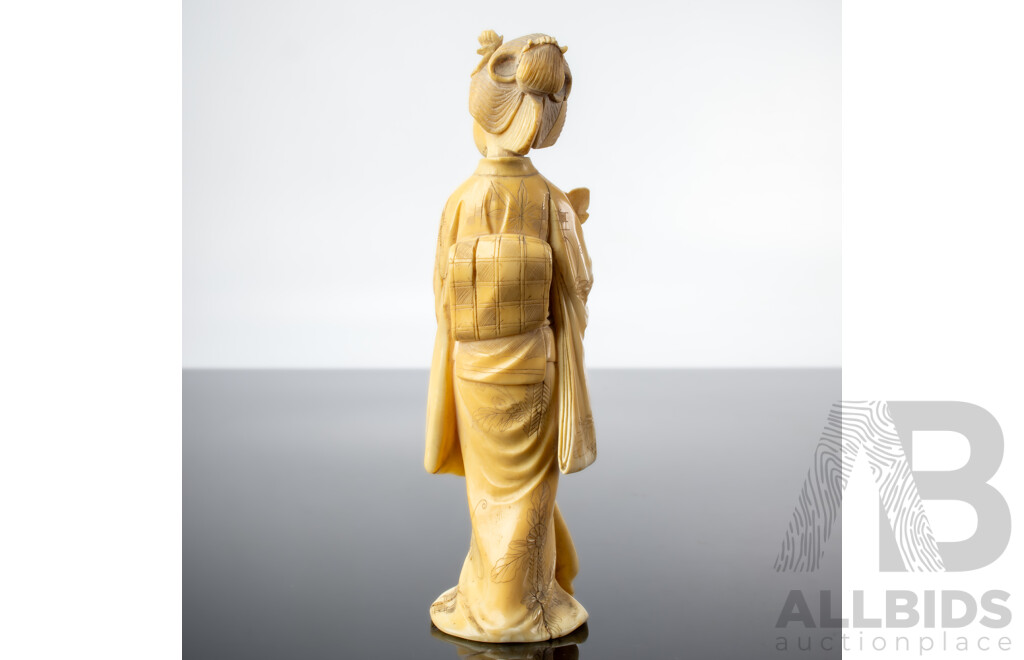 Antique Japanese Hand Carved Ivory Okimono of Female Form