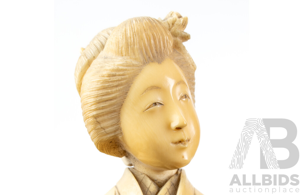 Antique Japanese Hand Carved Ivory Okimono of Female Form