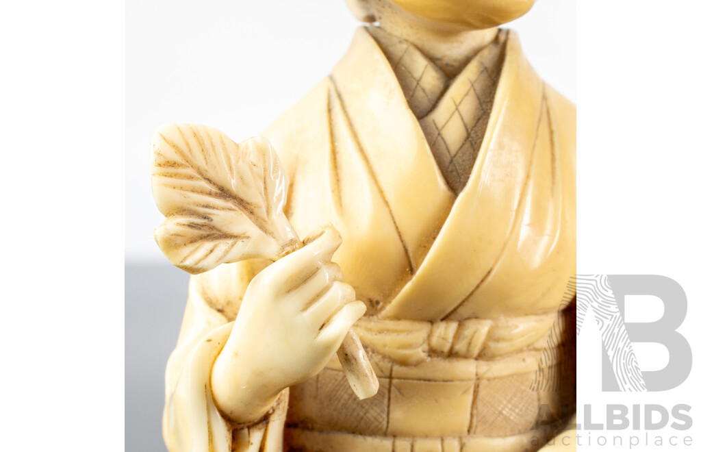Antique Japanese Hand Carved Ivory Okimono of Female Form