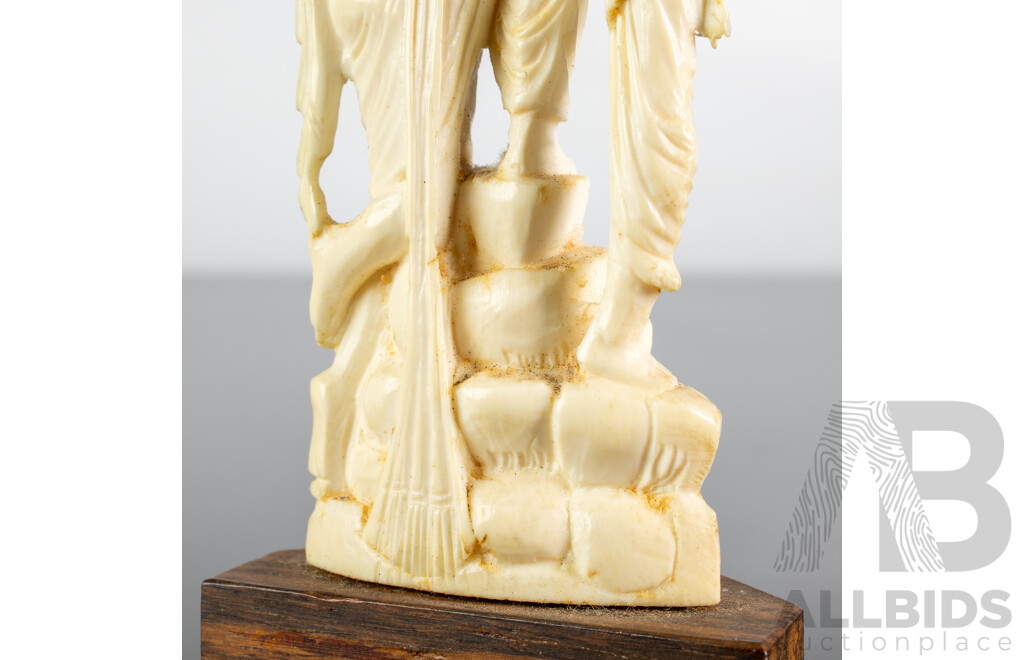 Antique Indian Hand Carved Ivory Figure of Krishna in Amorous Mood on Wooden Stand