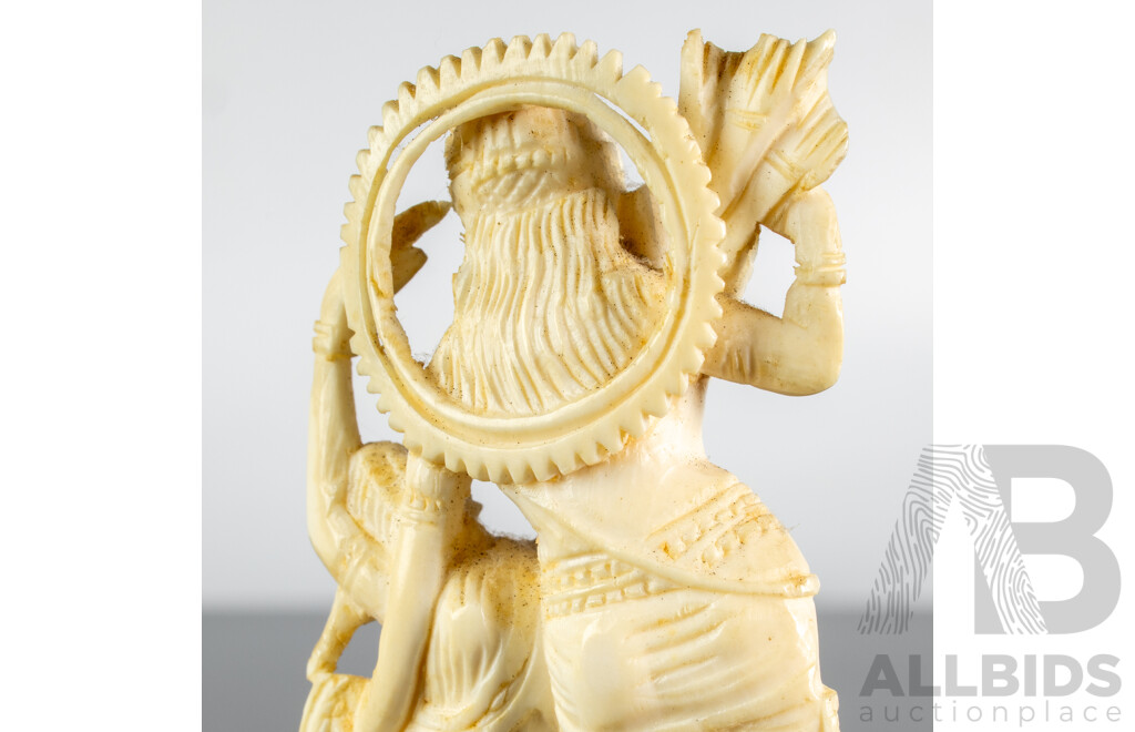 Antique Indian Hand Carved Ivory Figure of Krishna in Amorous Mood on Wooden Stand