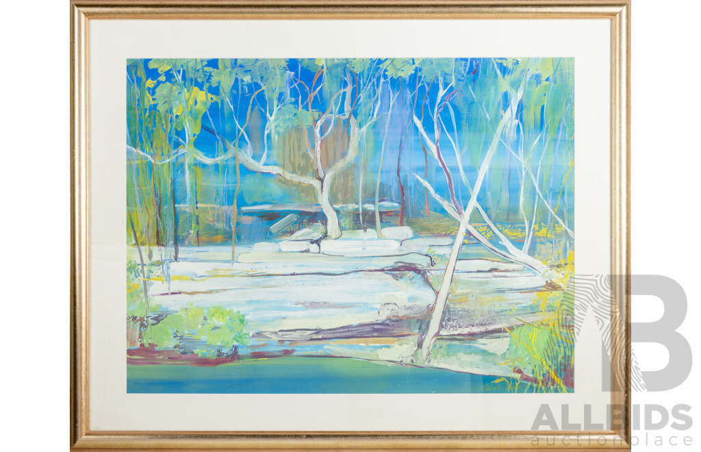 Neroli Weaver, (20th Century, Australian, 1965-), Green & Blue Landscape, Original Oil on Paper, 80 x 98 cm (frame)