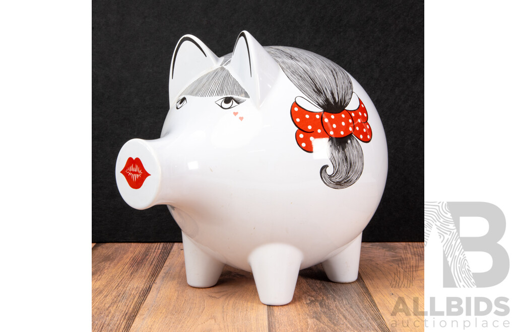 Glazed Ceramic Pucker Up Pig Form Moneybox by Waechtersbach, Germany