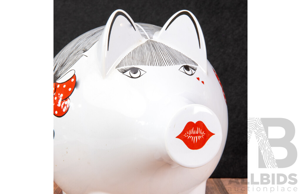 Glazed Ceramic Pucker Up Pig Form Moneybox by Waechtersbach, Germany