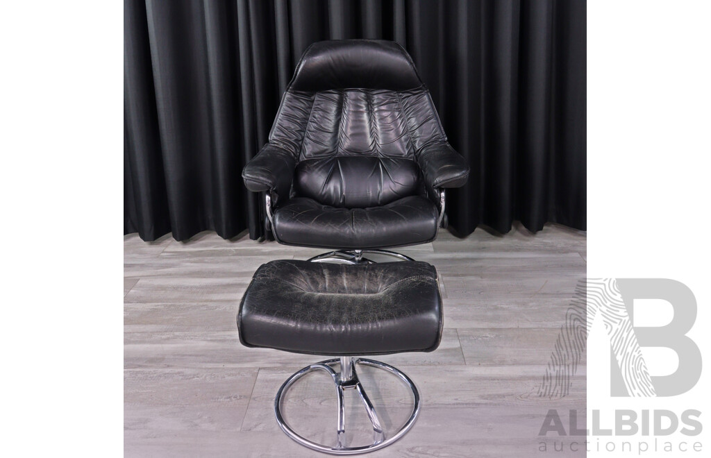 Vintage Leather Swivel Lounge Chair and Ottoman by Stressless