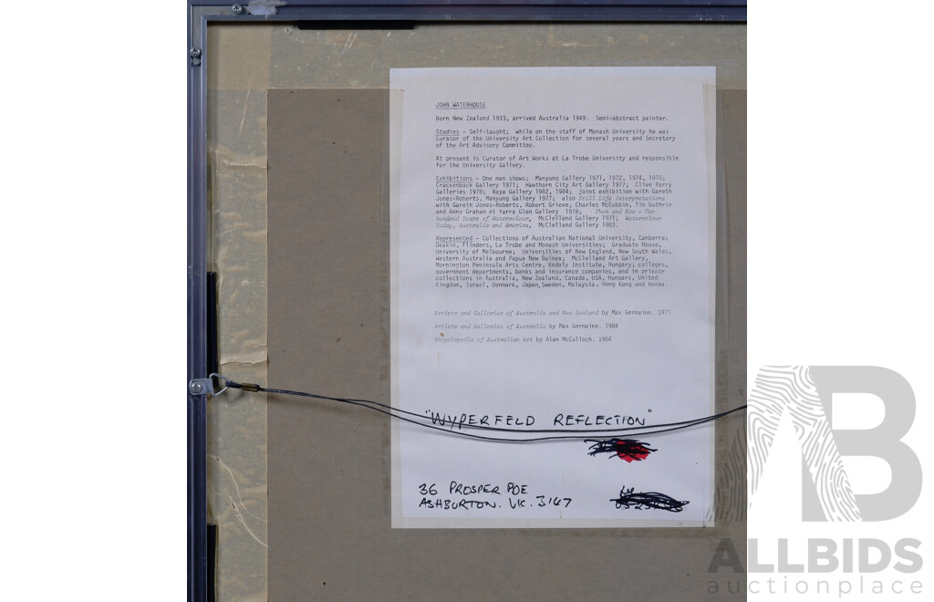 John Waterhouse, (20th Century, New Zealand Born-Australian, 1933-2011), Wyperfeld Reflection, Oil, 75 x 96 cm (frame)