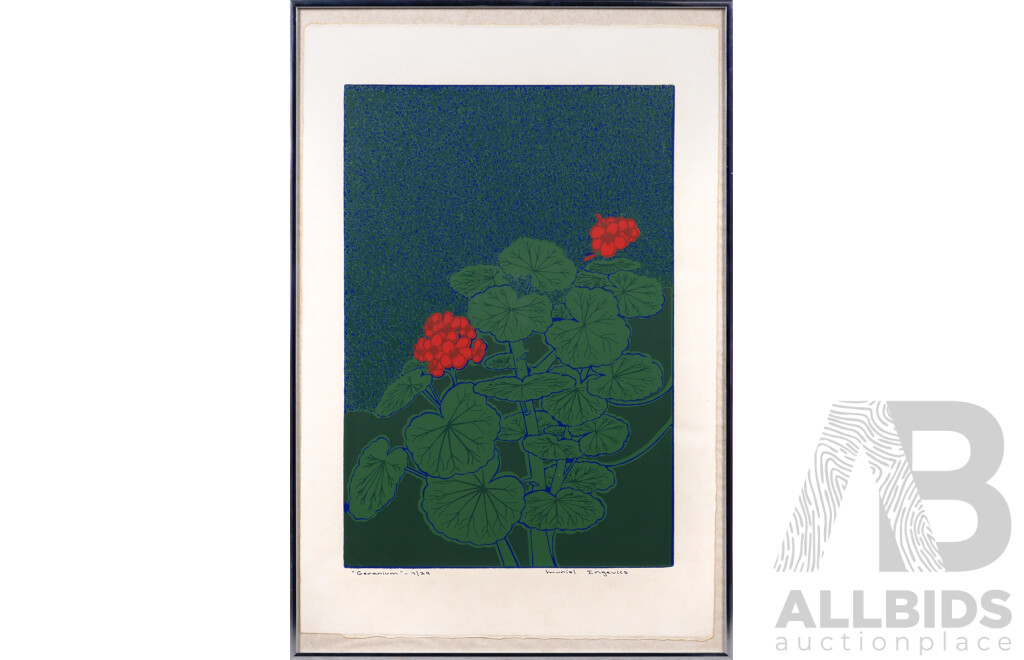 Muriel Ingevics, (20th Century, Australian, 1935-), Geranium, Screenprint, Editioned 7 of 29, 61 x 41 cm (frame)