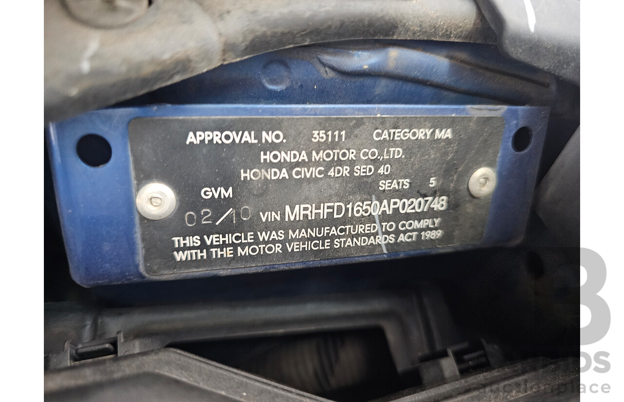 2/2010 Honda Civic VTi MY09 4d Sedan Blue 1.8L