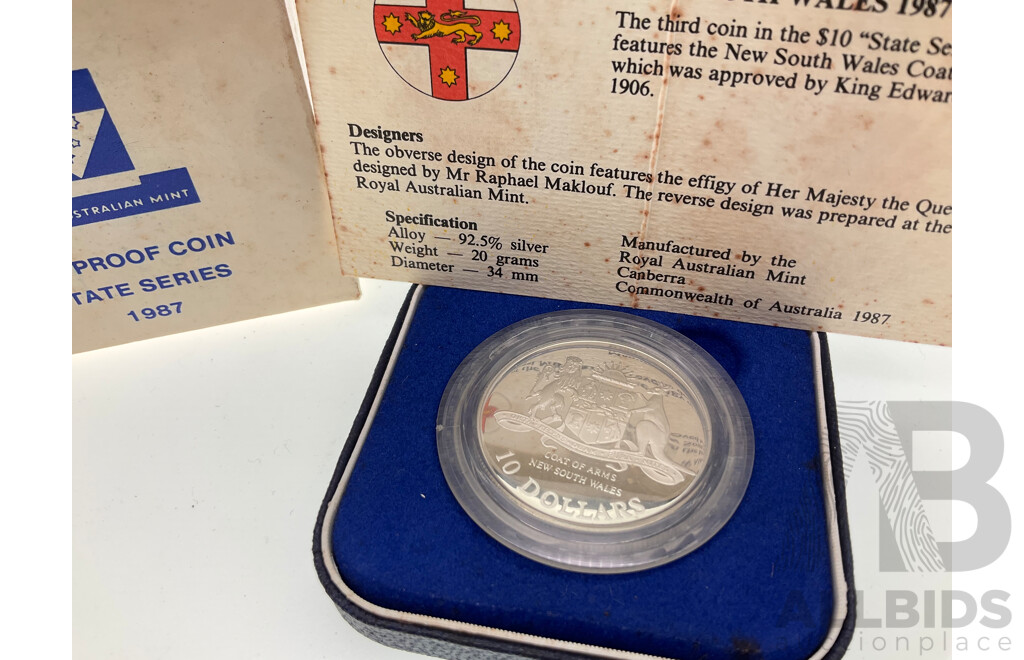 Australian RAM 1987 Silver Proof Ten Dollar Coin, State Series, New South Wales .925