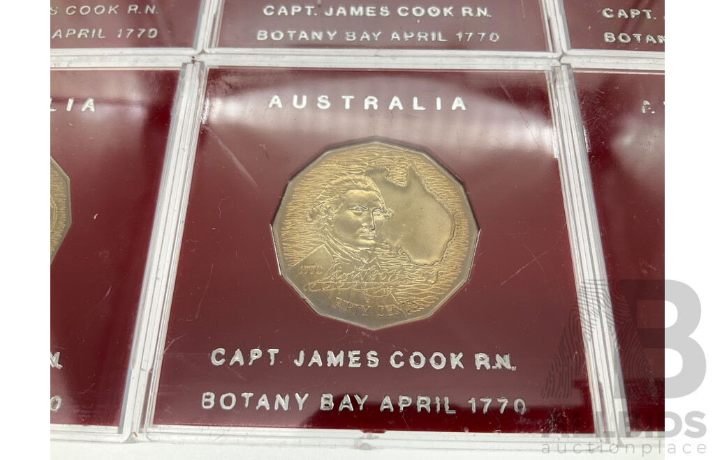 Six Australian 1970 UNC Fifty Cent Coins, Captain Cook