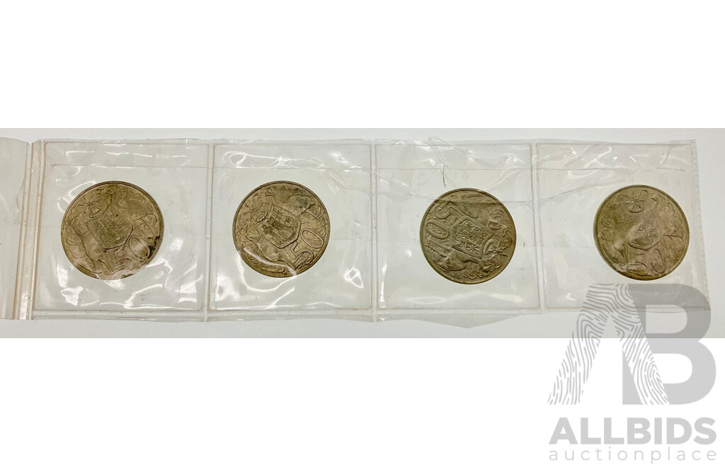 Four Australian 1966 Round Silver Fifty Cent Coins .800