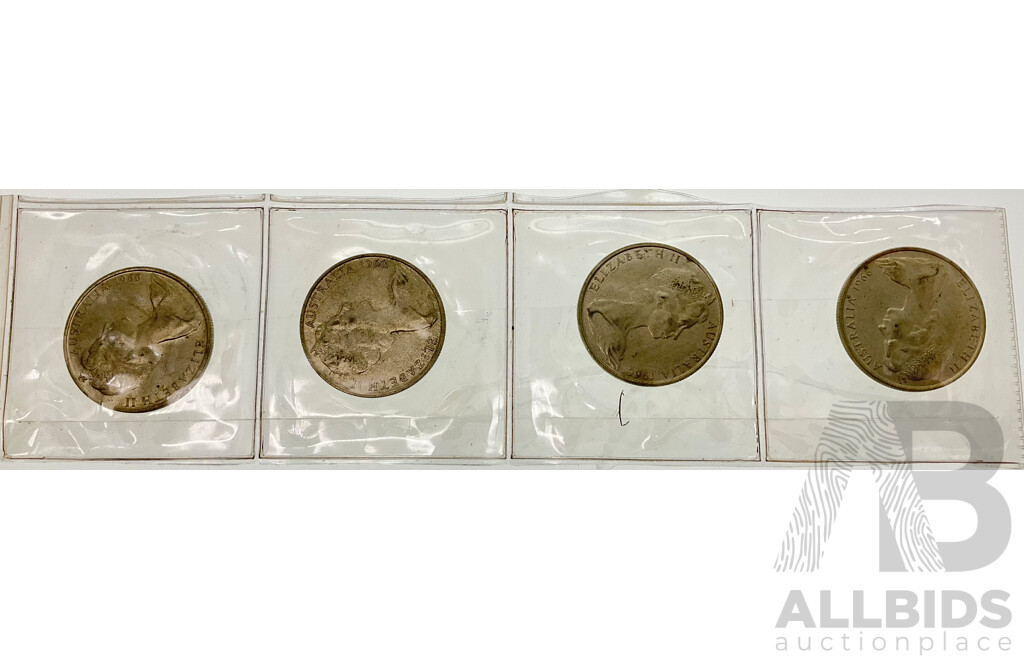 Four Australian 1966 Round Silver Fifty Cent Coins .800