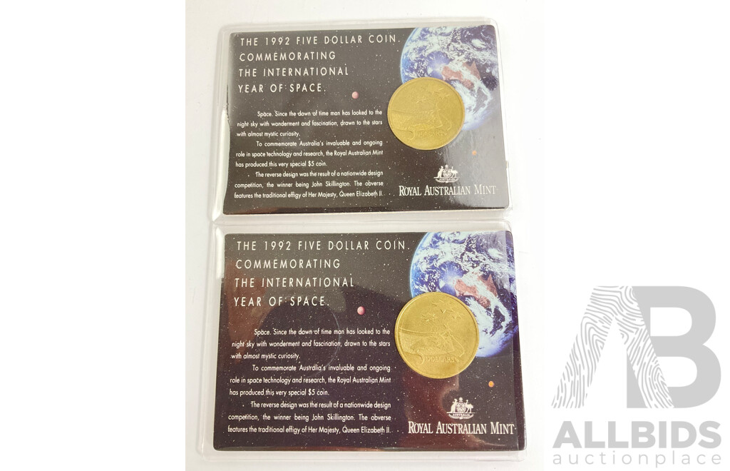 Two Australian RAM 1992 Five Dollar Coins, International Year of Space