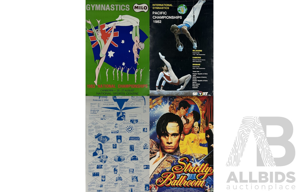 Collection of Eleven Vintage Posters Including Movie Posters - Strictly Ballroom and More, The Cure, Advertisement From the Private Bin Circa Early 1990s! and More, 153 x 104 cm (largest)