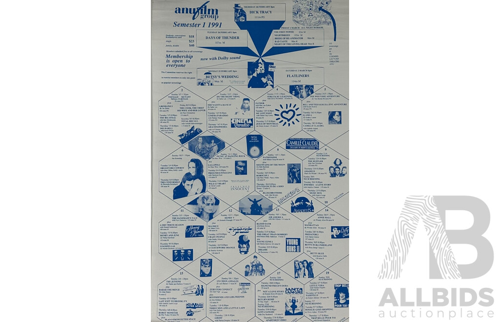 Collection of Eleven Vintage Posters Including Movie Posters - Strictly Ballroom and More, The Cure, Advertisement From the Private Bin Circa Early 1990s! and More, 153 x 104 cm (largest)