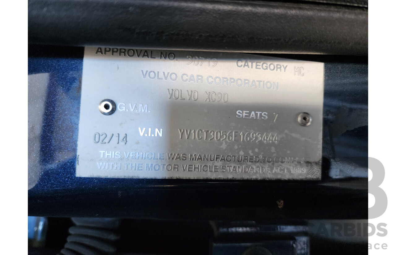 2/2014 Volvo XC90 D5 R-Design (AWD)  MY14 4d Wagon Blue Turbo Diesel 2.4L