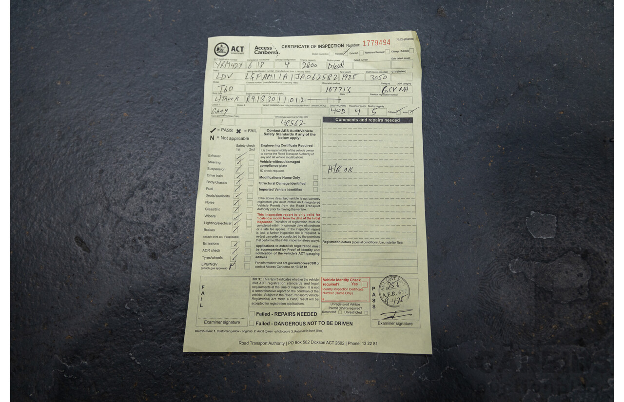 6/2018 Ldv T60 PRO (4x4) SK8C Double Cab Utility Grey Turbo Diesel 2.8L