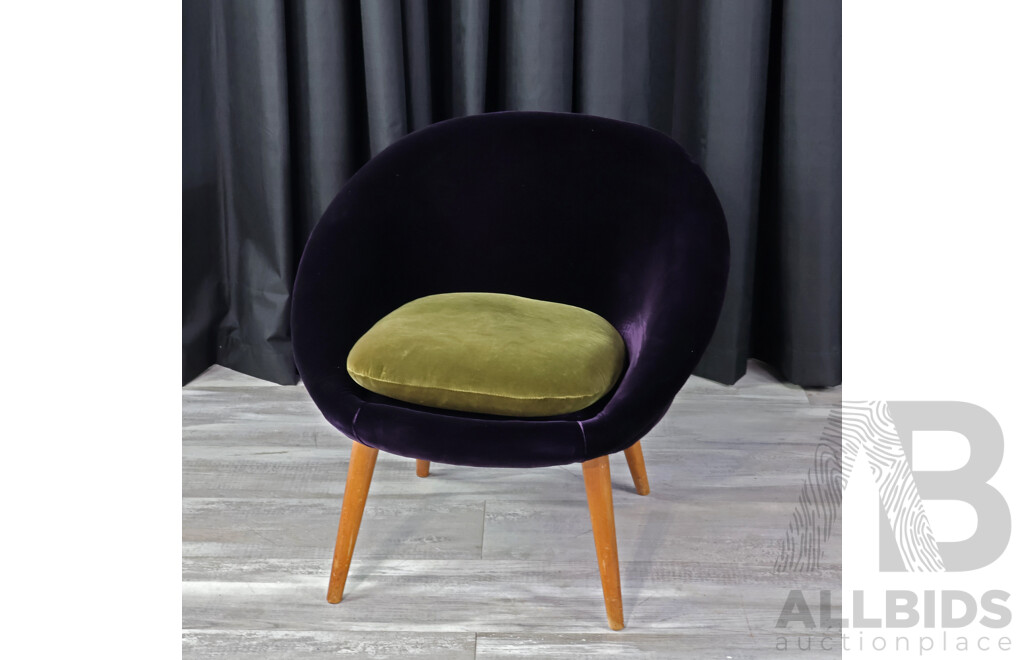1950's Purple and Green Velvet Tub Chair