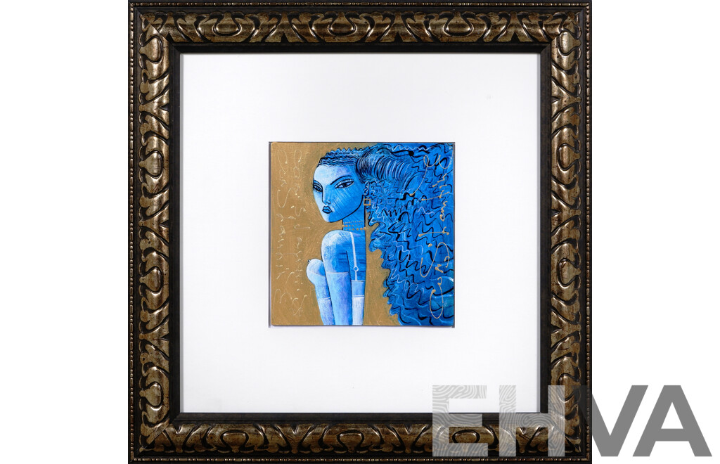 Constantine Popov, (20th Century, Russian Australian, 1962-), Blue Girl on Gold, Acrylic on Canvas, 51 X 51 Cm (frame)