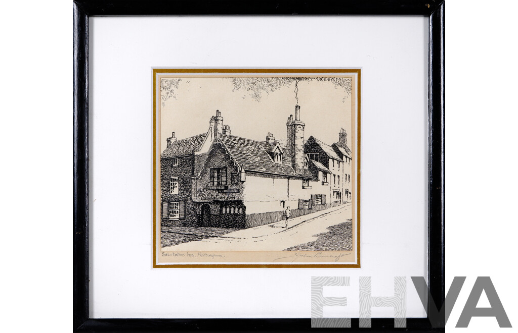 John Bancroft (20th Century, British), Salutation Inn, Nottingham, Etching, 25 x 27 cm (frame)