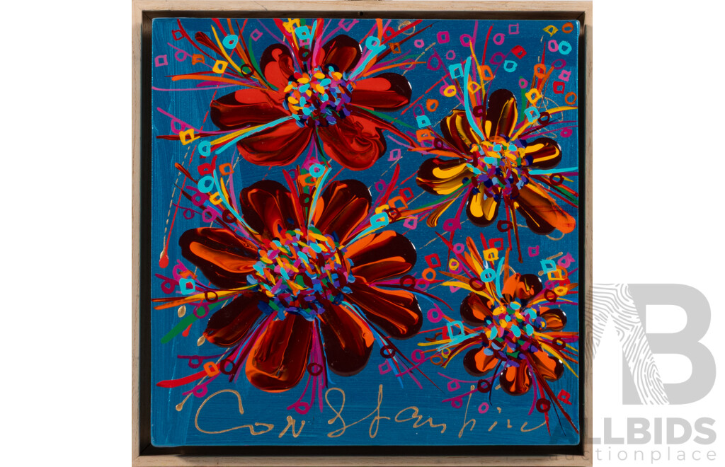Constantine Popov, (20th Century, Russian-Australian, 1962-), Flowers - Entrophy (sic), Acrylic on Wood Panel, 22 x 22 cm (frame)