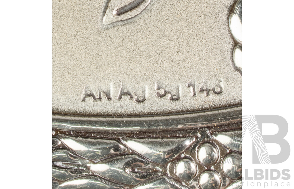 Pair Sterling Silver Plaques on Wooden Backing, Tested .950 Silver