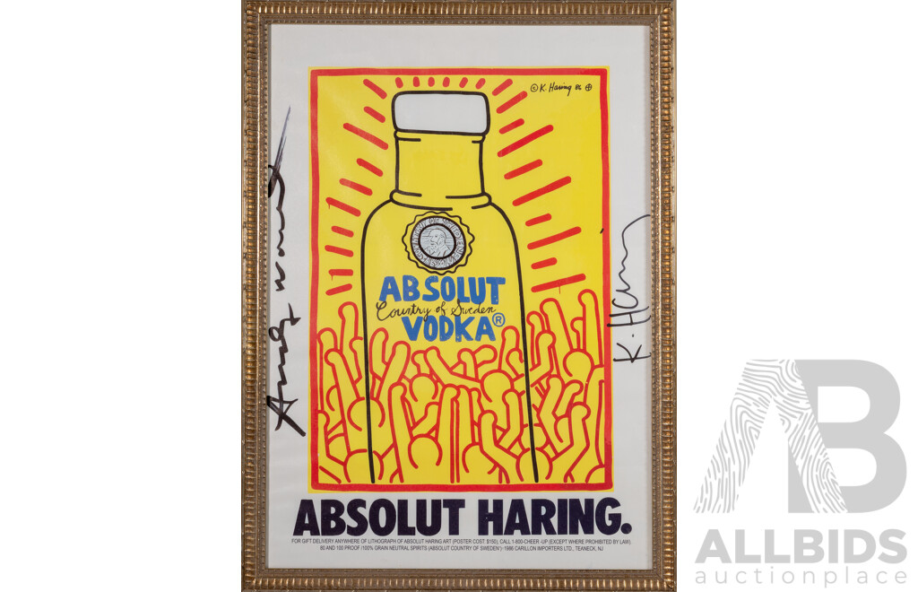 Keith Haring, (20th Century, American, 1958-1990), Absolute Vodka, Absolute Haring (1986), Wonderful Reproduction Colour Print on Canvas, 75 x 55 cm (frame)